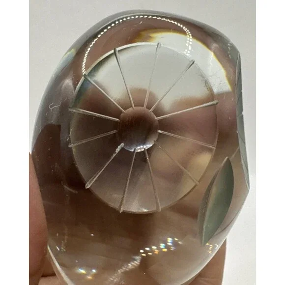 OWL PAPERWEIGHT CLEAR GLASS Cut ETCHED FACE VINTAGE GLASS - Picture 2 of 6
